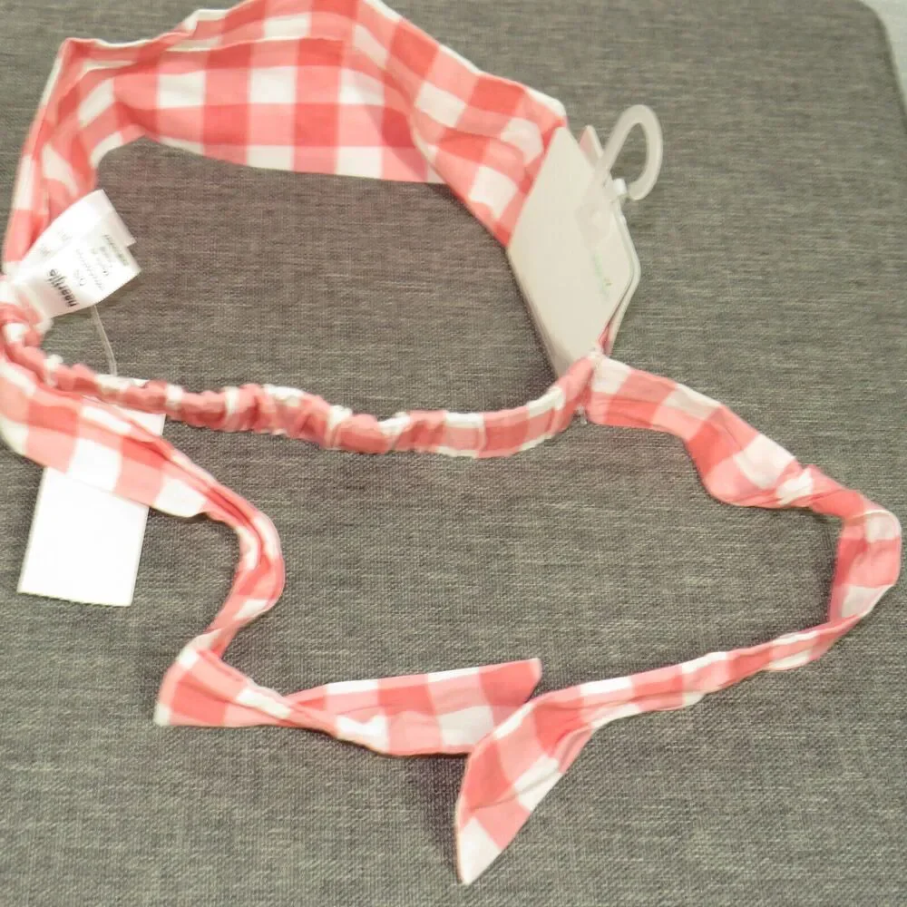 Women's Pink White Gingham Check Cotton Fabric Headband